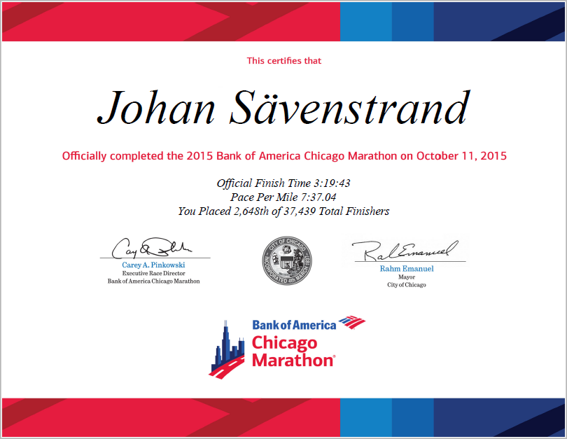 Bank of America Chicago Marathon Finisher